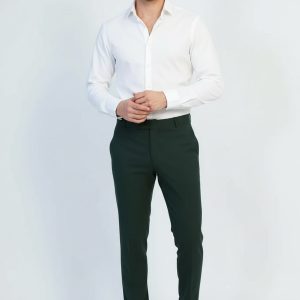 Slim Fit Plain Dark Green Men Pants