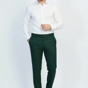 Slim Fit Textured Dark Green Men Trousers
