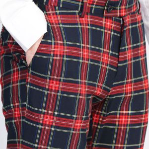 Slim Fit Plaid Men Navy Blue Pants