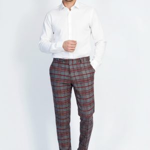Plaid Slim Fit Navy Blue Men Pants
