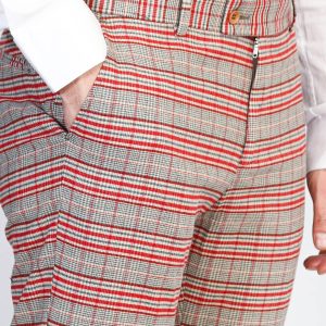 Slim Fit Plaid Grey Men Pants
