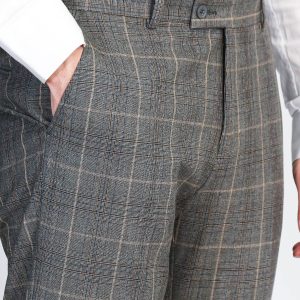 Slim Fit Plaid Anthracite Men Pants