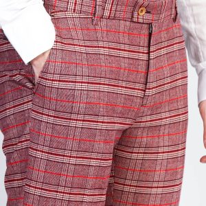 Plaid Slim Fit Burgundy Men Pants