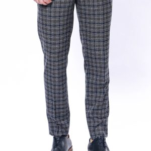 Checked Dark Grey-Navy Blue Men Pants