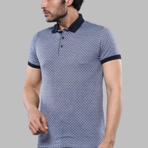 Blue Patterned Polo Men T-Shirt