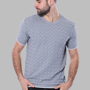 Grey Patterned Tricot Knitted T-Shirt