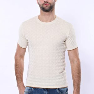 Cream Patterned Tricot Knitted T-Shirt