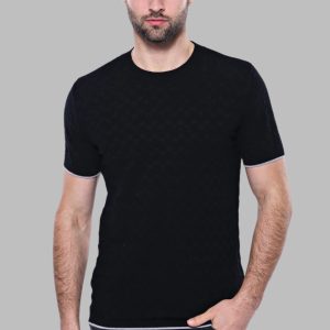 Patterned Tricot Knitted Black Men T-Shirt