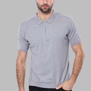 Circle Neck Patterned Grey Knitted T-Shirt
