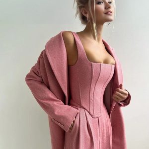 Womens Mordern Classic Texture Three Piece Formal Suit Sets Grey And Pink