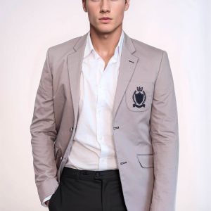 2 Buttons 3 Pockets Crested Cotton Light Pink Jacket
