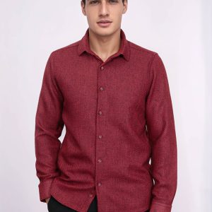 Slim Fit Cotton Plain Burgundy Men Lumberjack Shirt