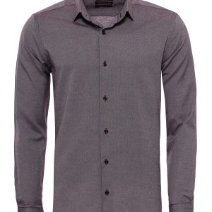 Burgundy Patterned Long Sleeves Slim-Fit Shirt