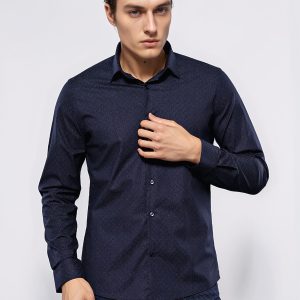 Patterned Navy Blue Men's Shirt