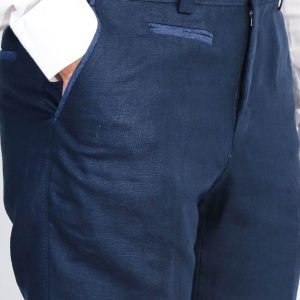 Navy Solid Slim Fit Dress Trousers