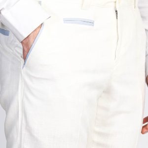 White Solid Slim Fit Dress Trousers