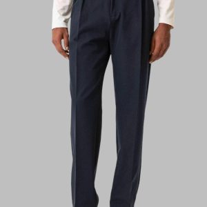Navy Blue High Waist Pleated Relaxed Fit Baggy Men's Pants