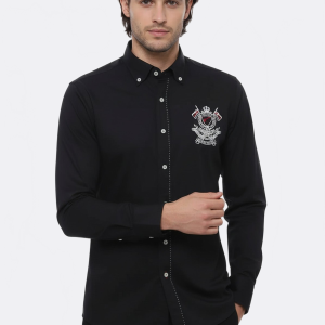 Emblemed Long Sleeve Black Shirt