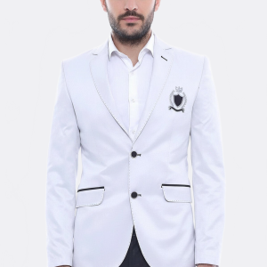 Double Button Mono Lapel Crested Cream Jacket