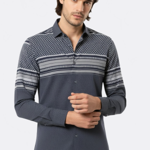 Patterned Navy Blue Men Shirt