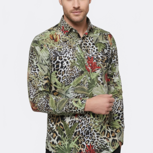 Tiger Patterned Slim Fit Long Sleeves Multicolor Men Shirt
