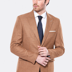 Patterned Orange Slim-Fit Blazer