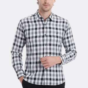 Slim Fit Plaid Patterned Grey Shirt