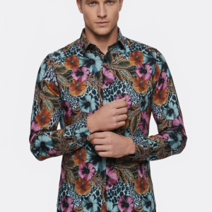 Floral Patterned Slim Fit Long Sleeves Multicolor Men Shirt