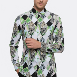 Leopard Pattern Long Sleeves Multicolor Men Shirt