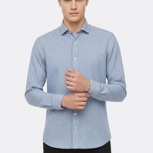 Houndstooth Pattern Sky Blue Men Shirt