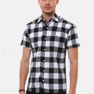 Checked Short Sleeve White-Black Men Shirt