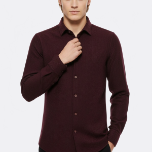 Herringbone Patterned Dark Burgundy Men Lumberjack Shirt
