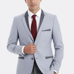 3 Pockets 2 Buttons Cross Piping Grey Jacket