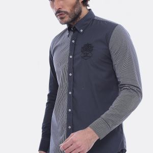 Patterned Crested Black Shirt