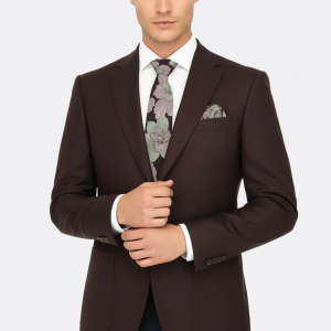 Slim Fit Plain Wide Lapel Burgundy Men Wool Blazer