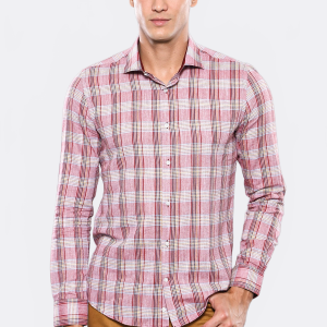Burgundy Casual Plaid Shirt