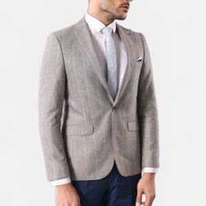 Single Button Plaid Cream Blazer