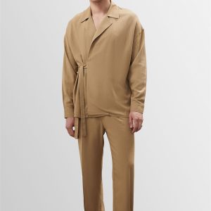 Men's Light Mink High Waist Pleated Linen Blend Trousers
