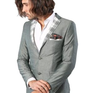 Pocket And Collar Plaid Mens Linnen Blazer