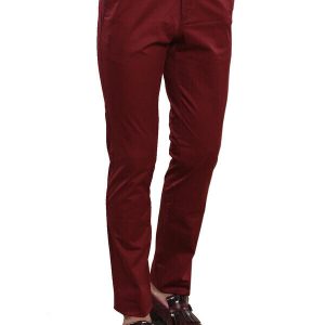 Slim Fit Cotton Burgundy Men Pants