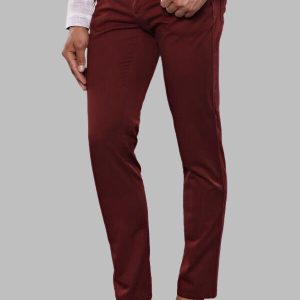 Slim Fit Plain 5 Pockets Burgundy Men Pants