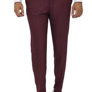 Slim Fit Plain Burgundy Men Pants