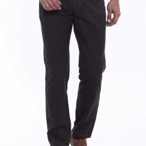 Suede Pocket Flap Plain Cotton Dark Brown Men Trousers