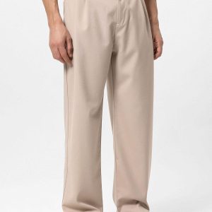 Men's Beige High Waist Pleated Comfortable Fit  Trousers