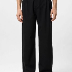 Men's Black High Waist Pleated Comfortable Fit  Trousers