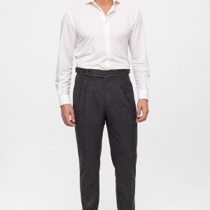 Men's Anthracite Wool Look High Waist Pleated Pants